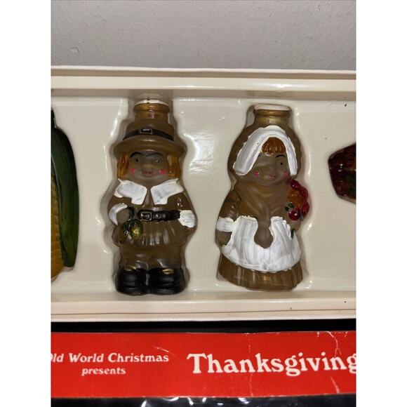 VTG Old World Christmas Thanksgiving Light Covers Set of 6 w/Box New Pilgrims - Picture 3 of 15